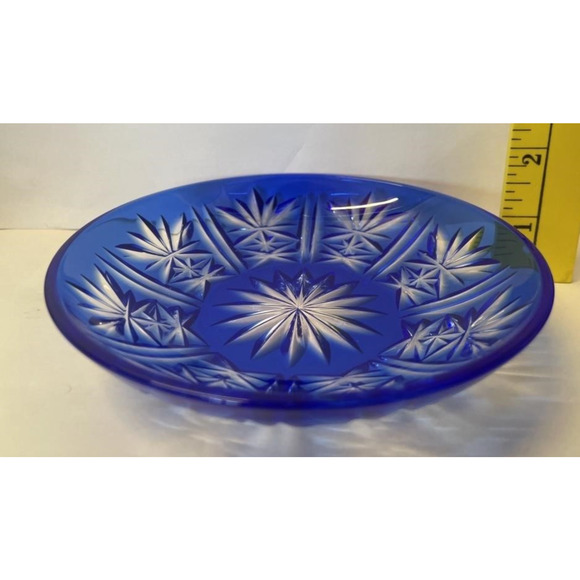 Bohemia Cobalt Blue Bowl Cut Fans, Stars & Criss Cross 5 5/8" x 1" Set of 6 - Picture 3 of 4